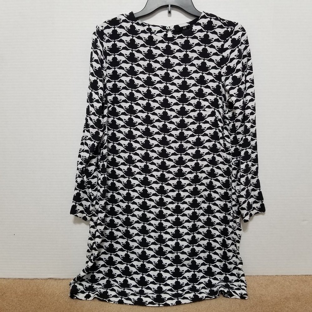 H&M dress 6 Small mod op art kitty cat novelty print tunic shift retro keyhole
